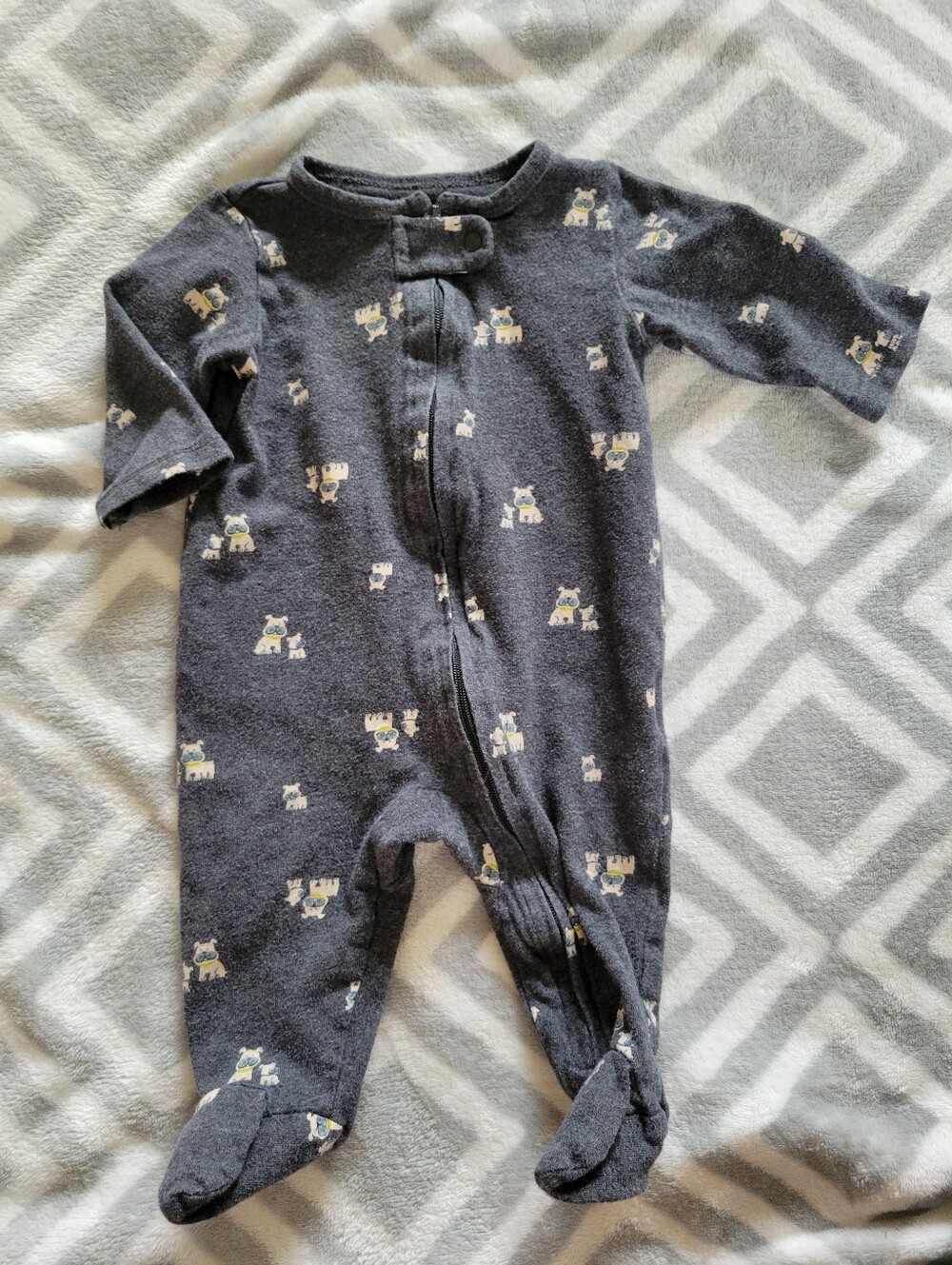 Baby size 3 months Gray Footed Pajamas with Dog Print